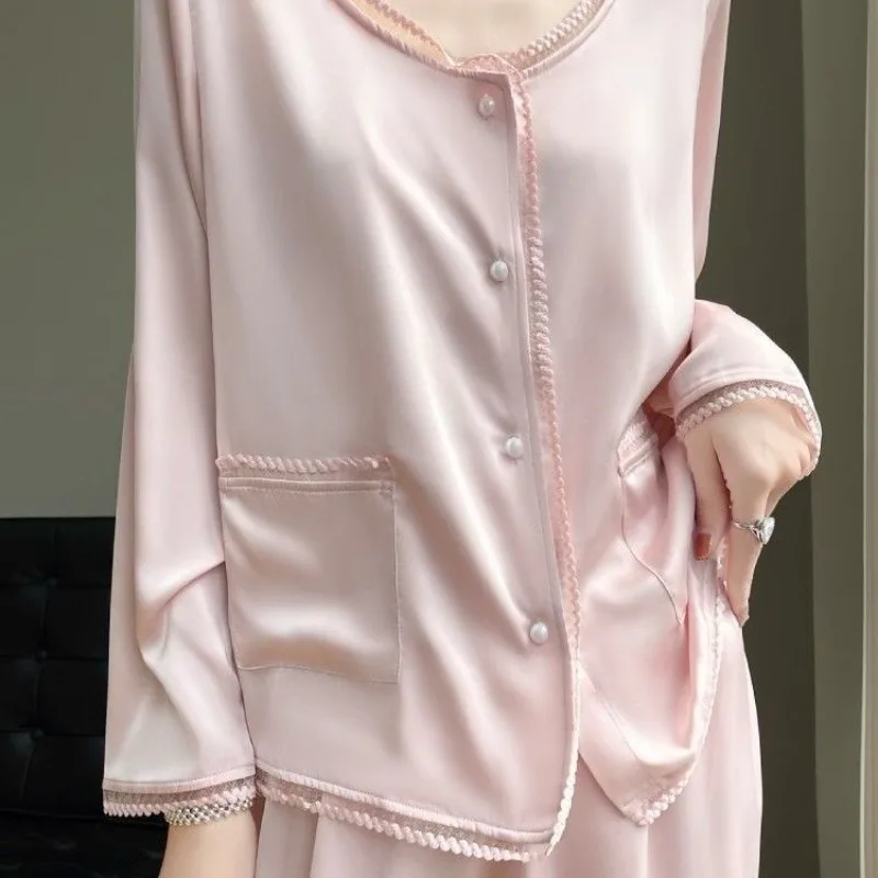 

Long-sleeved Home Suit Loungewear Women Pyjama Pour Femme Oversized Senior Sense French Pajamas Women Loose Spring Autumn Thin