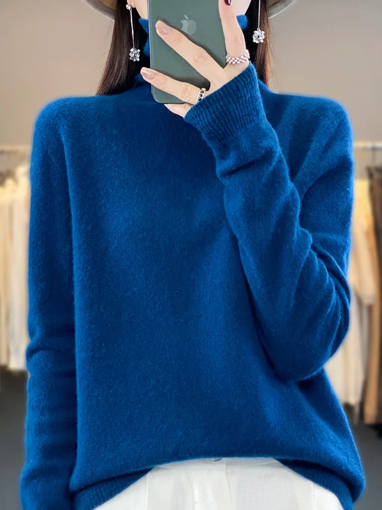 Fashion High Quality Women Sweaters 100% Pure Merino Wool Female Clothing Spring Autumn Turtleneck Top Pullovers Knitwear