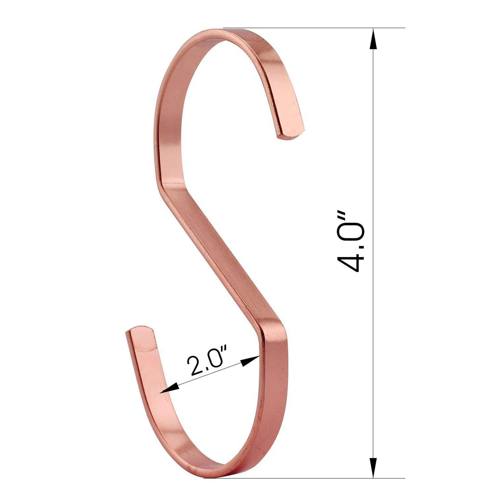 B03C-20-Pack 4 Inch Rose Gold Chrome Finish Steel Hanging Flat Hooks-S Shaped Hook Heavy-Duty S Hooks, For Kitchenware, Pots