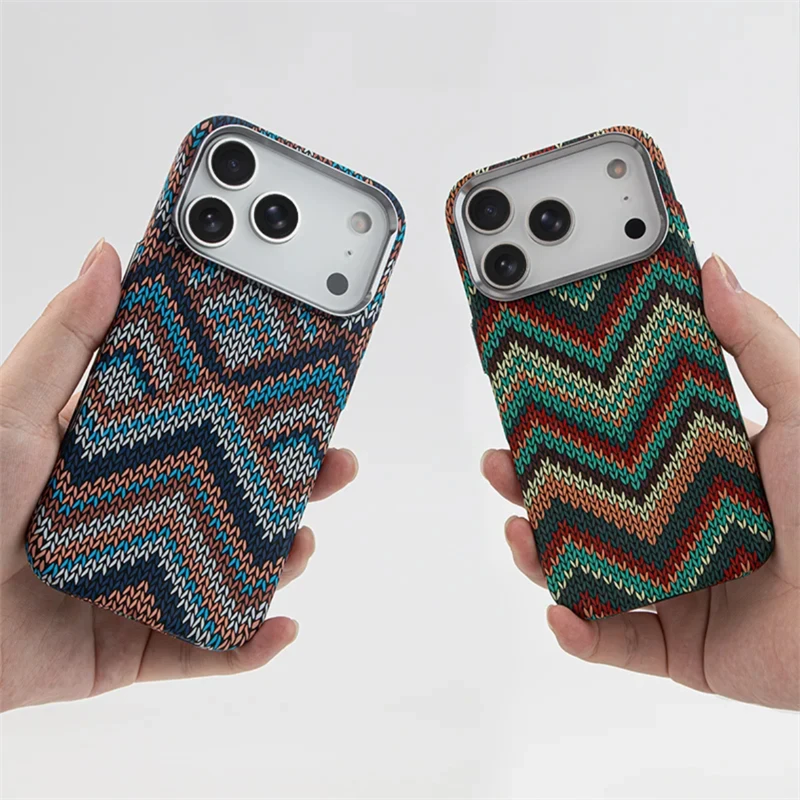 Etui na telefon z teksturą włókna węglowego, wzór tkany, do iPhone 17 16 15 14 13 Pro Max 17air, kompatybilne z ładowaniem bezprzewodowym Magsafe, ze stopu, z osłoną obiektywu. — zdjęcie produktu 2