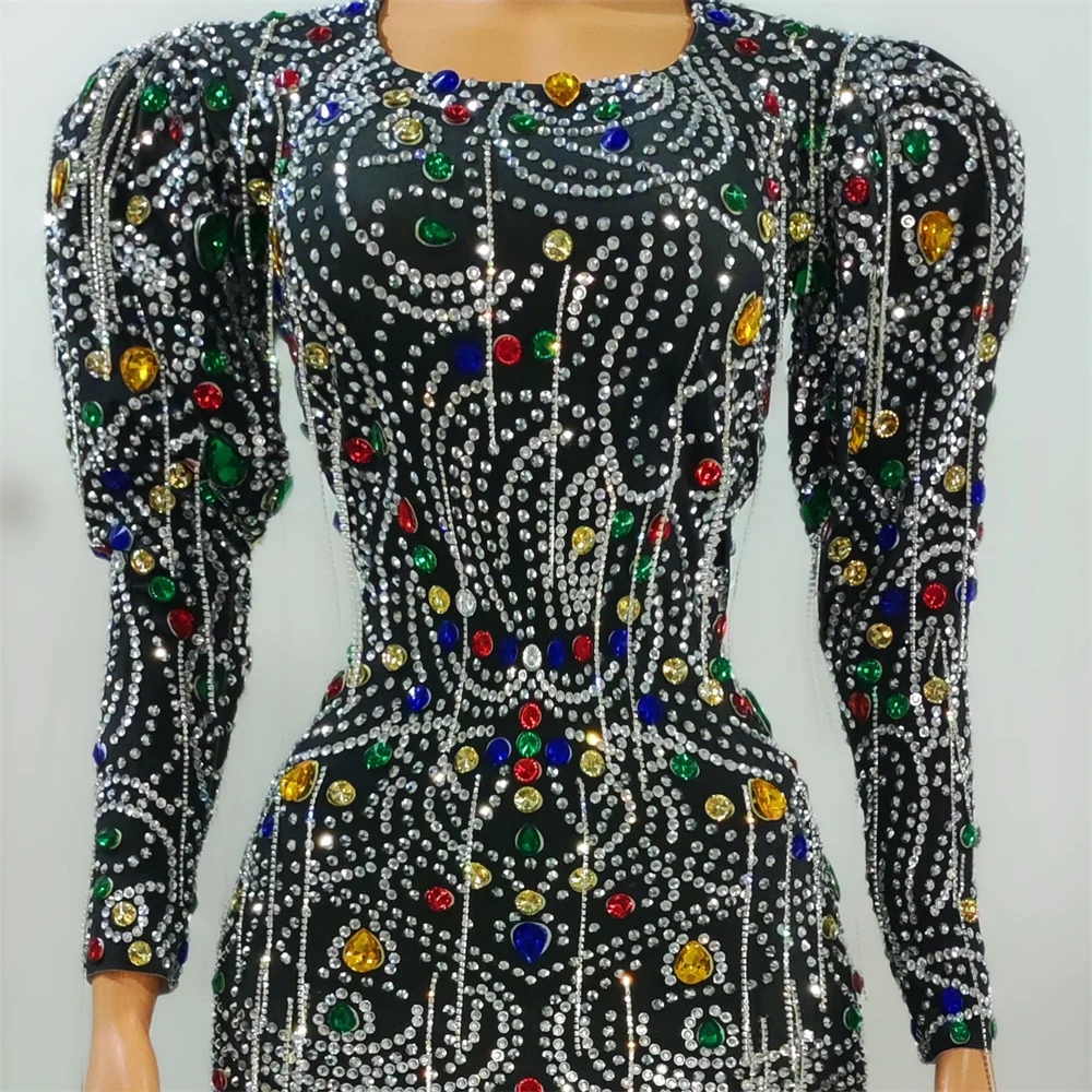 سباركلي الراين سلاسل شرابة فستان فاخر عيد ميلاد حفلة موسيقية مساء احتفال حفلة فستان قصير المغني المضيف المرحلة زي