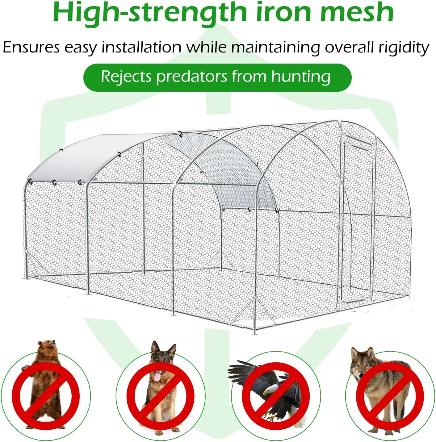 Esright Round-Top Chicken Coop Run, Effectively Prevents Predators, 195 Sq.Ft Large Walk-in Metal Chicken Cage with Chain Link