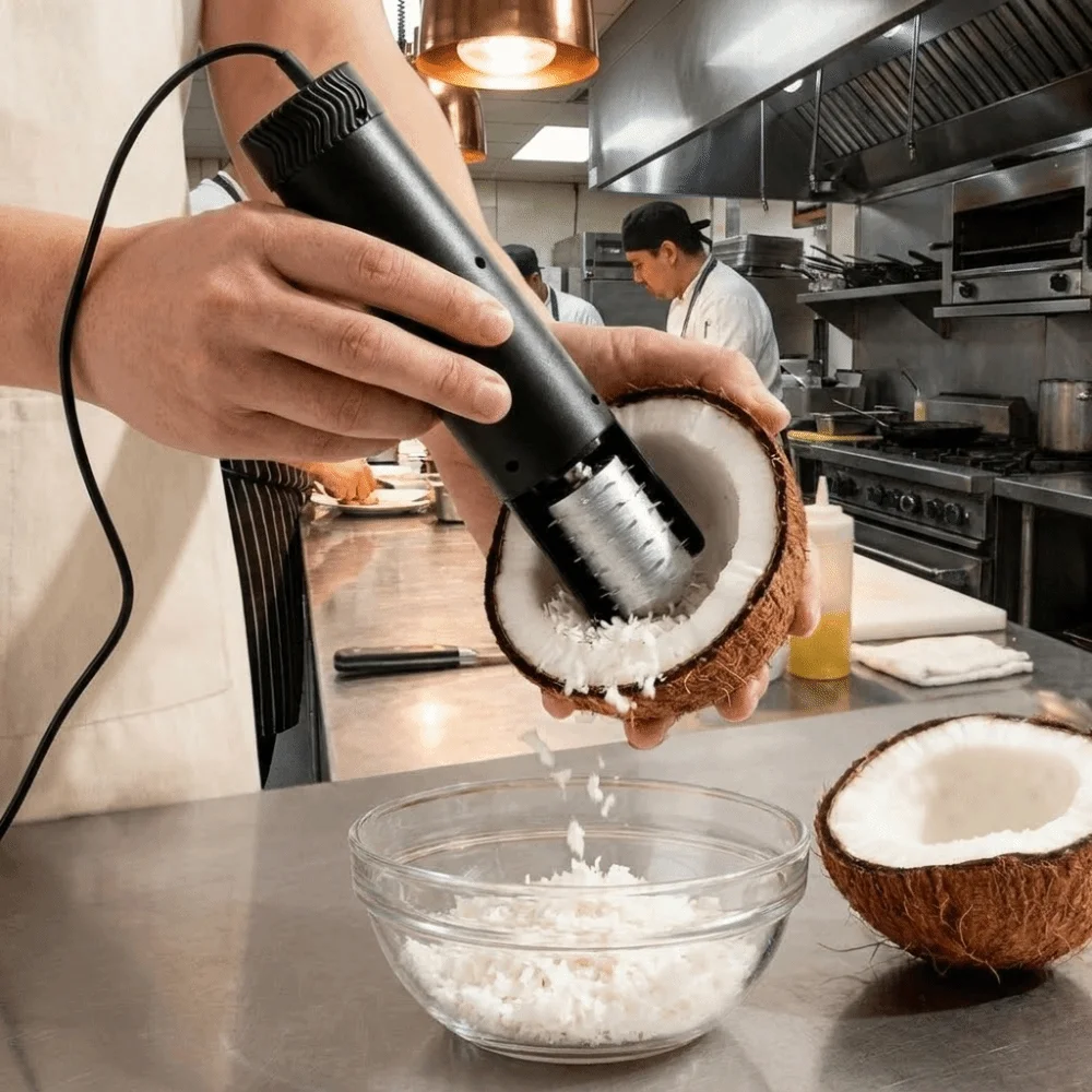 Rallador Eléctrico Anti-Salpicaduras para Pulpa de Coco, Seguro para Reino Unido, EE. UU. y UE, Raspador de Coco Manual Giratorio, Herramienta Doméstica para Extraer Pulpa de Coco