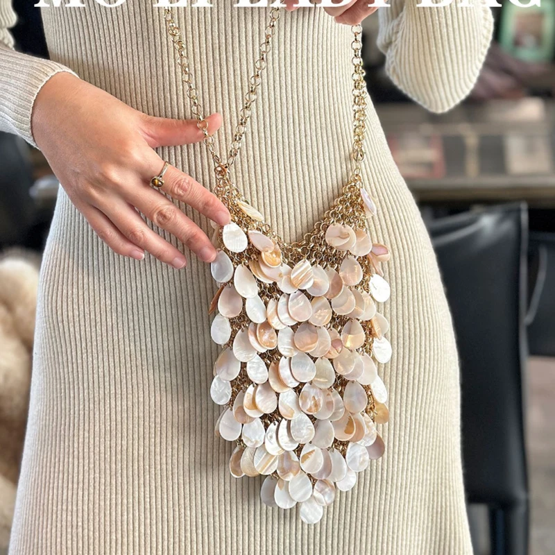 

High-end Shell-woven Evening Bag Elegant Sophisticated Openwork Shell Tassel Handbag Luxury Handmade Embroidered Beaded Wallet