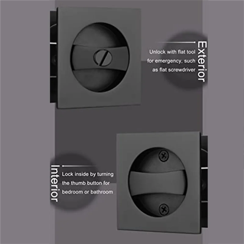 Embedded  Translation Wooden Door Lock Matte Black Contemporary Privacy Square Pocket Door Hardware