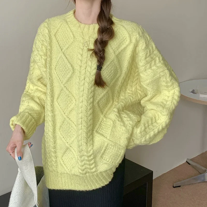 2023 autunno e inverno maglione da donna Pullover caldo versione coreana Super grande di camicetta da donna retrò lavorata a maglia semplice oversize