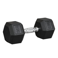 Hexagon dumbbell, cast iron dumbbell, rubber handle, knurled, weights, metal and rubber, black, 1 x 12.5 kg