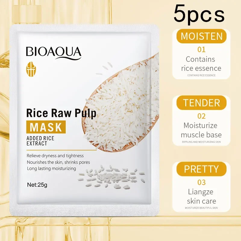 

Bioaqua Face Care Sheet Masks Rice Nourishing Moisturizing Female Facial Beauty Product for Korean Skin 5 Pcs