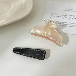 Korean Version Acetic Acid Grab Clip Color Halo Medium Rhinestones Shark Clip Black Rhinestones DuckBill Clip Hair Accessories