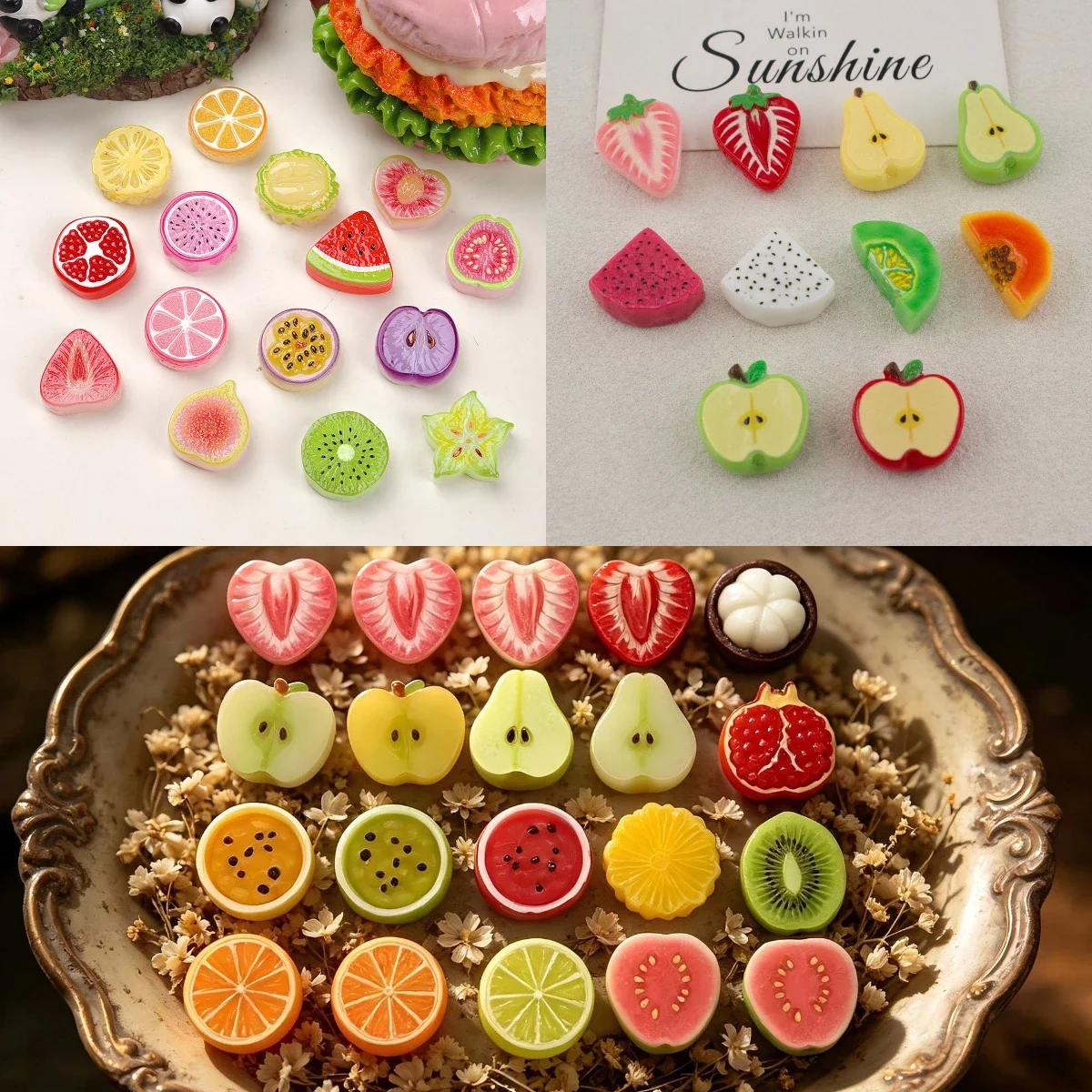 100pcs Cute Mini Fruit Simulation Strawberry Apple Resin Flatback DIY Accessories for Phone Case Keychain Charm Dollhouse Decor