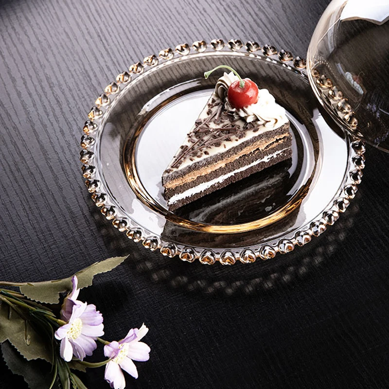 Transparent Cake Plate Creative with Lid Fruit Plate Dessert Plate Love Plate European Light Luxury Small Fresh Crystal Glass