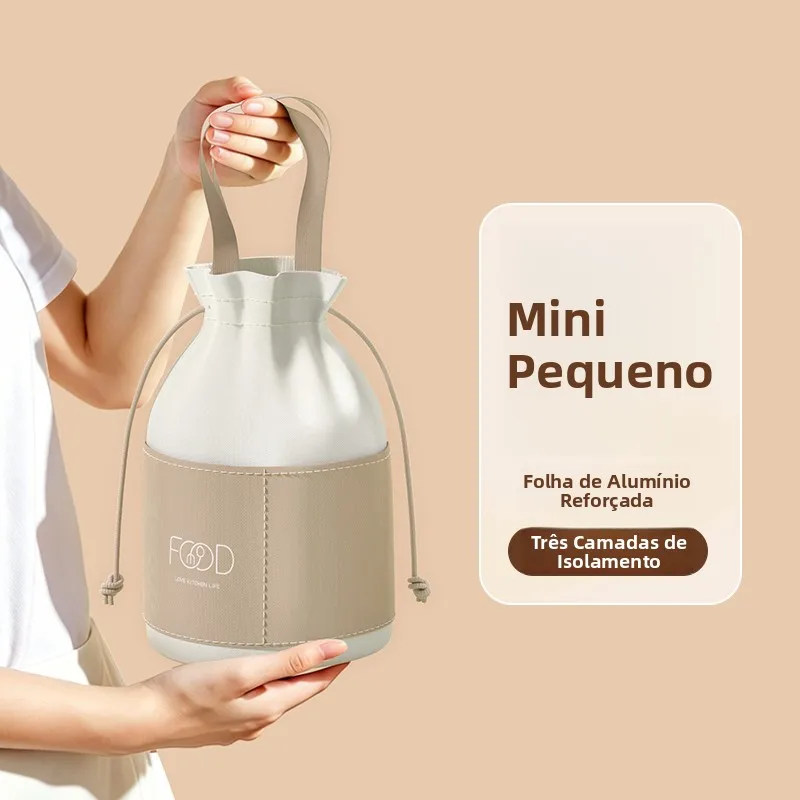 ミニ丸型断熱ランチボックスバッグ、携帯用スープ容器、保温食品バッグ、巾着式食事バッグ、仕事用ランチ保存用