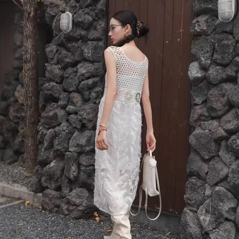 Boring Honey 新しい春夏スイートフレッシュレトロフックレースタンクトップドレス - 多用途ルーズフィットミッドレングスカジュアル衣装女の子