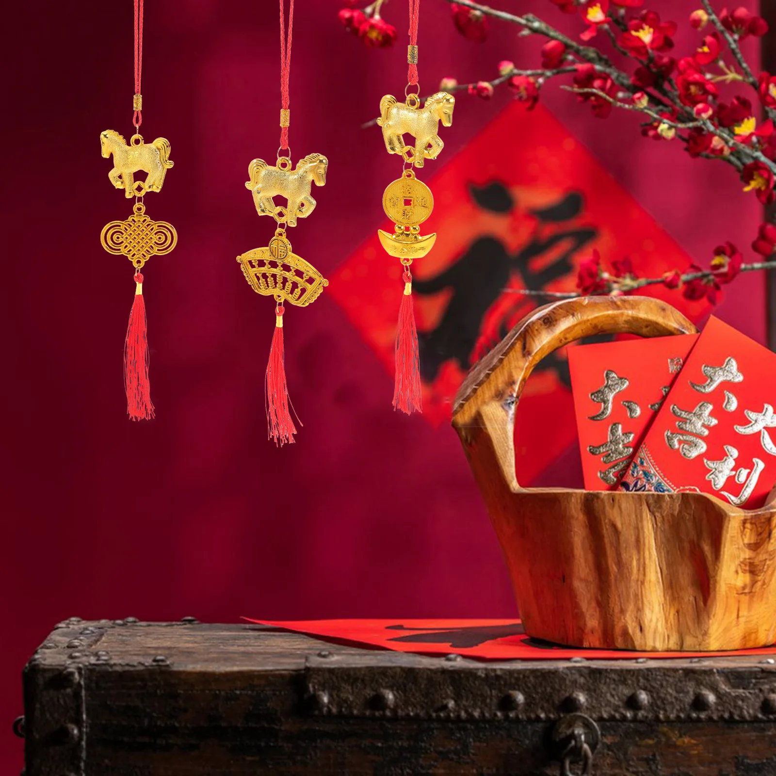 8Pcs Chinese New Year Hanging Decorations - Spring Festival Ornament Set for Home Office Party Indoor Outdoor Celebration Decor