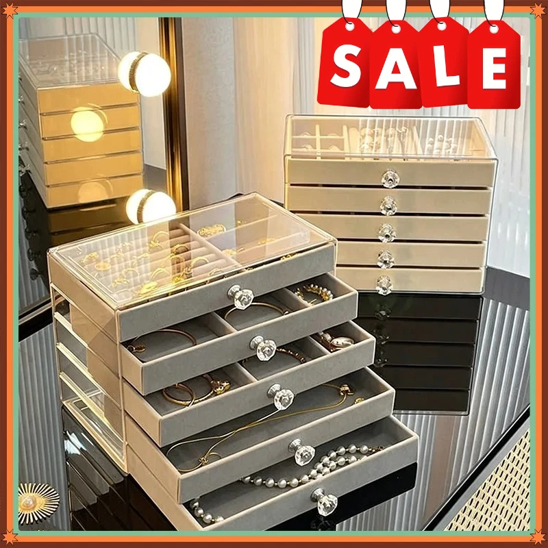 

2026 New 5 Layers Desktop Jewelry Storage Drawer Large Capacity Earrings Ring Necklace Organizer Rack Jewelry Display Stand