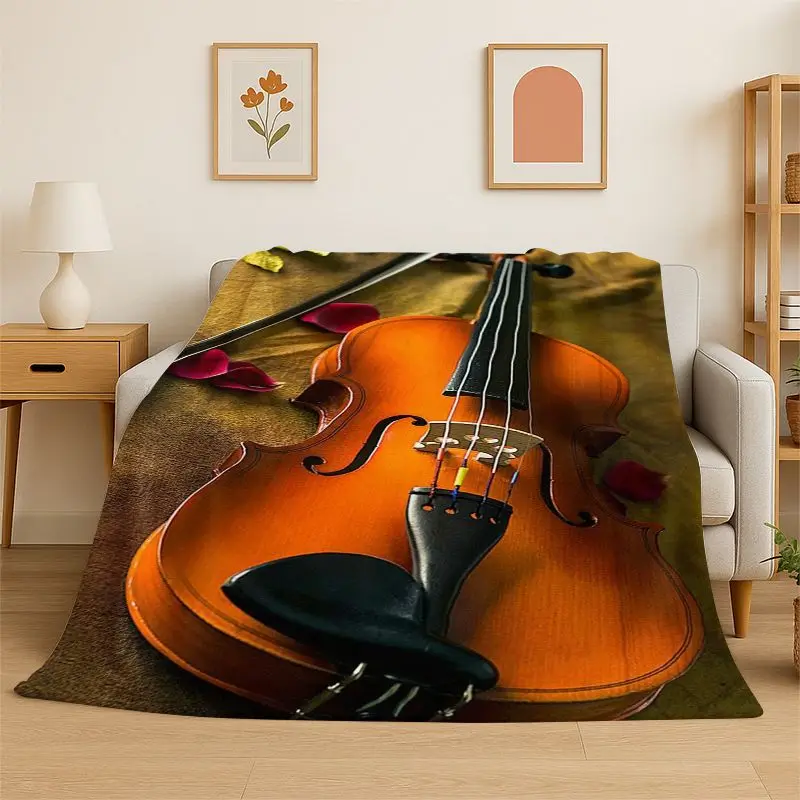 Rhythm Violin Cello Music Note Instrument Flannel Blanket Soft Throw Blanket for Bedroom Living Room Bed Travel Picnic Nap Cover