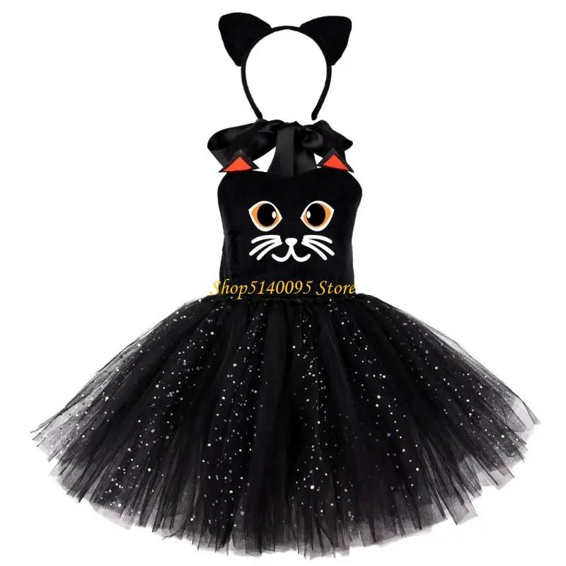 Dxae Cats Ears Headbands Tutusドレスハロウィーンコスプレ衣装動物猫衣装