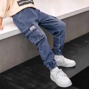 Boys Elastic Waist Jeans 3 Boys Denim Pants Elastic Waist Trousers Spring Autumn Pocket Jeans Teenager Kids Boys Fashion Sports Casual Clothes 2-12 Years 3
