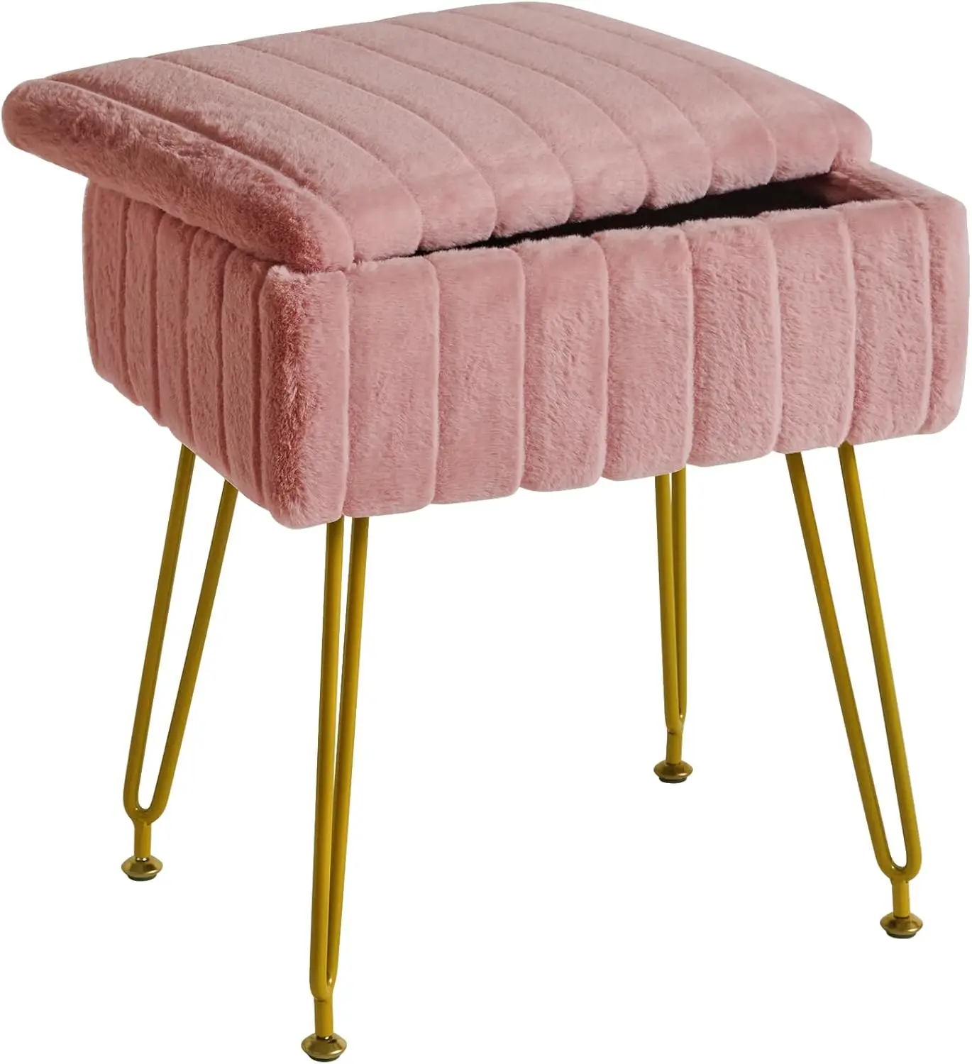 Stool Chair with Storage Space, Footrest Footstool Ottoman, with 4 Metal Legs, with Anti-Slip Feet, for Makeup Room, Bedroom