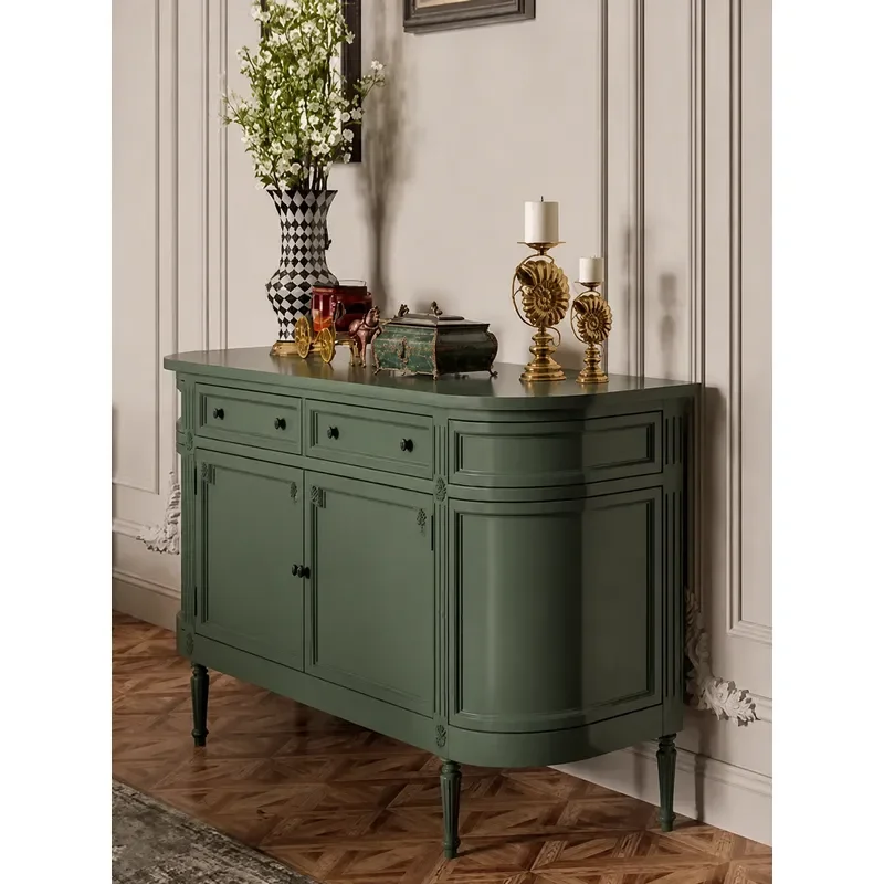 Solid Wood Black Retro Semi Circular Entrance Cabinet American Style Decorative Locker Light Luxury Arc Side Shoe Storage