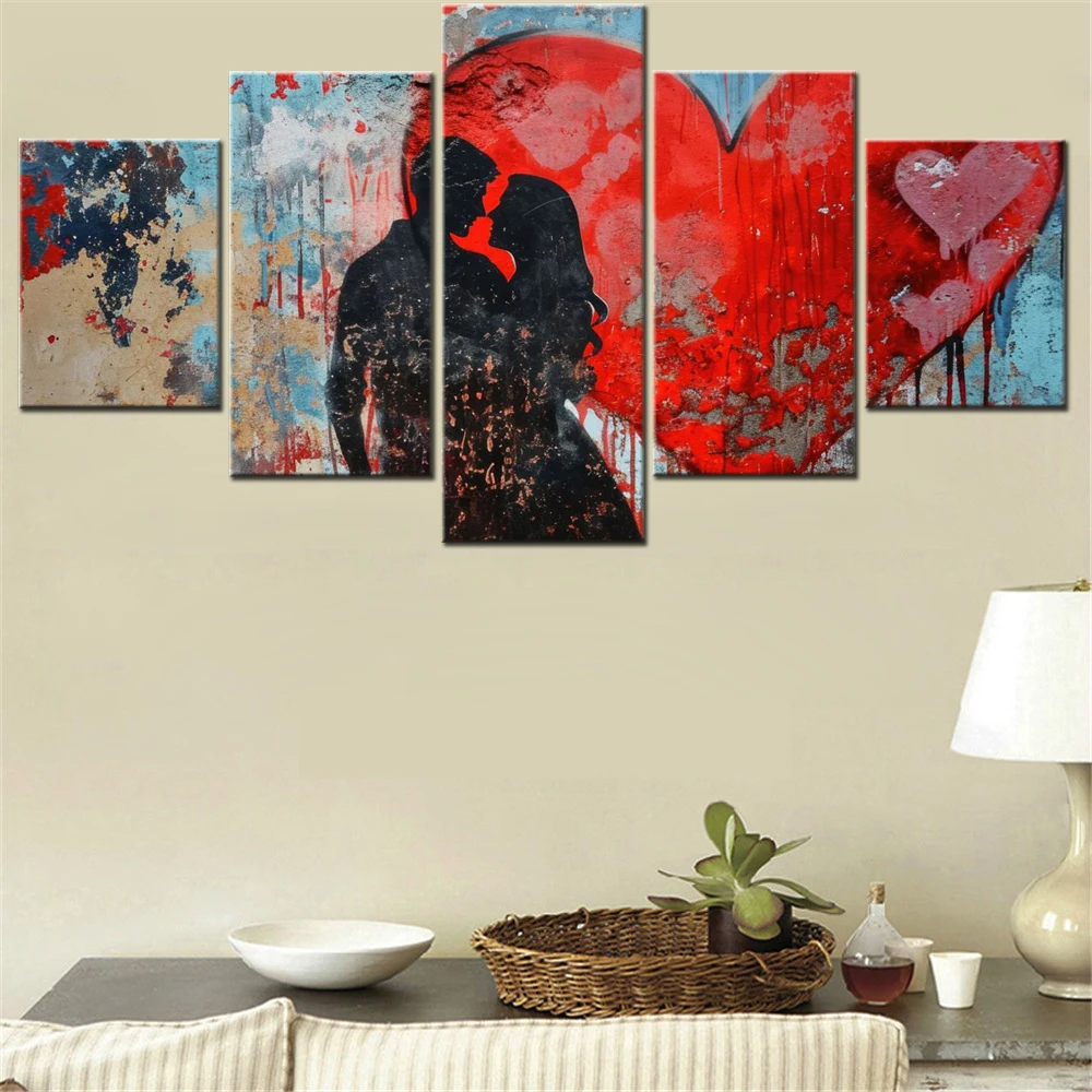 

5 Pieces Canvas Wall Arts Poster Painting Love Love couple Romantic Wallpaper Home Decor Picture Printing For Living Room Mural