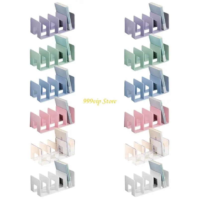 C90C 2Pcs Acrylic Book End 4 Section Book Organizers Stand Magazine Stand for Desk