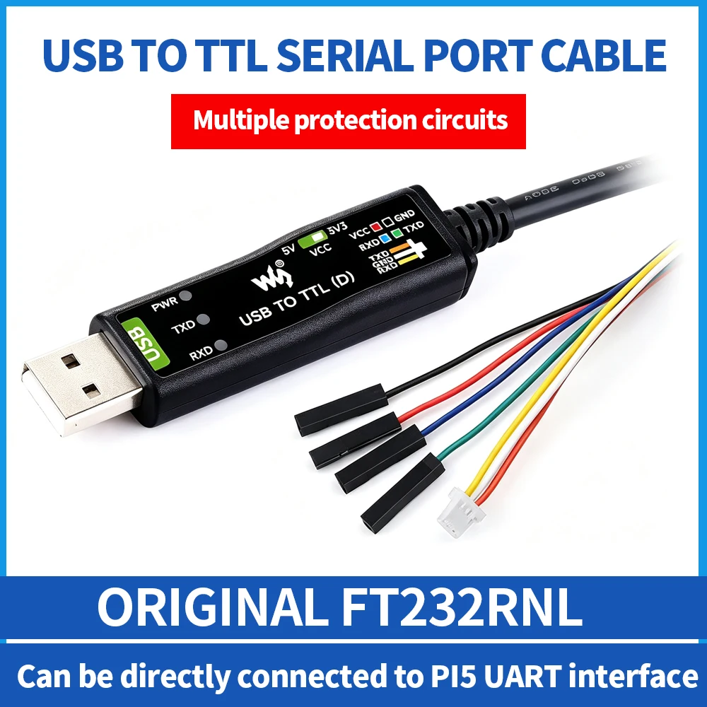 Industrial USB To TTL (D) 5pin Serial Cable FT232RNL USB TO TTL Industrial UART Can For Raspberry Pi 5 Terminal Debug