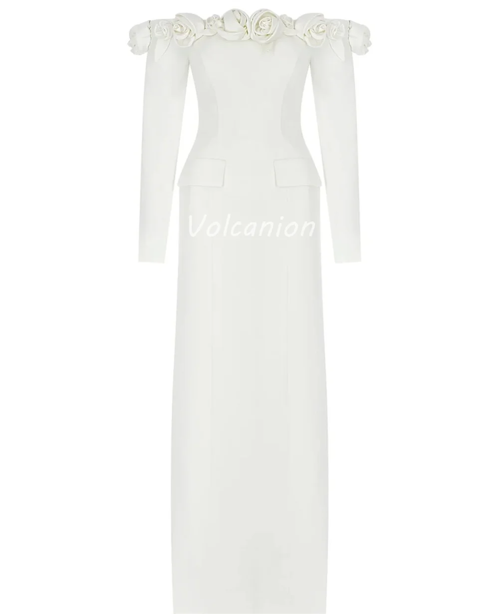 Customized Modern Style Exquisite Jersey Ruched Handmade Flower Straight Off-the-shoulder Long Dresses Bespoke Occasion Dresses