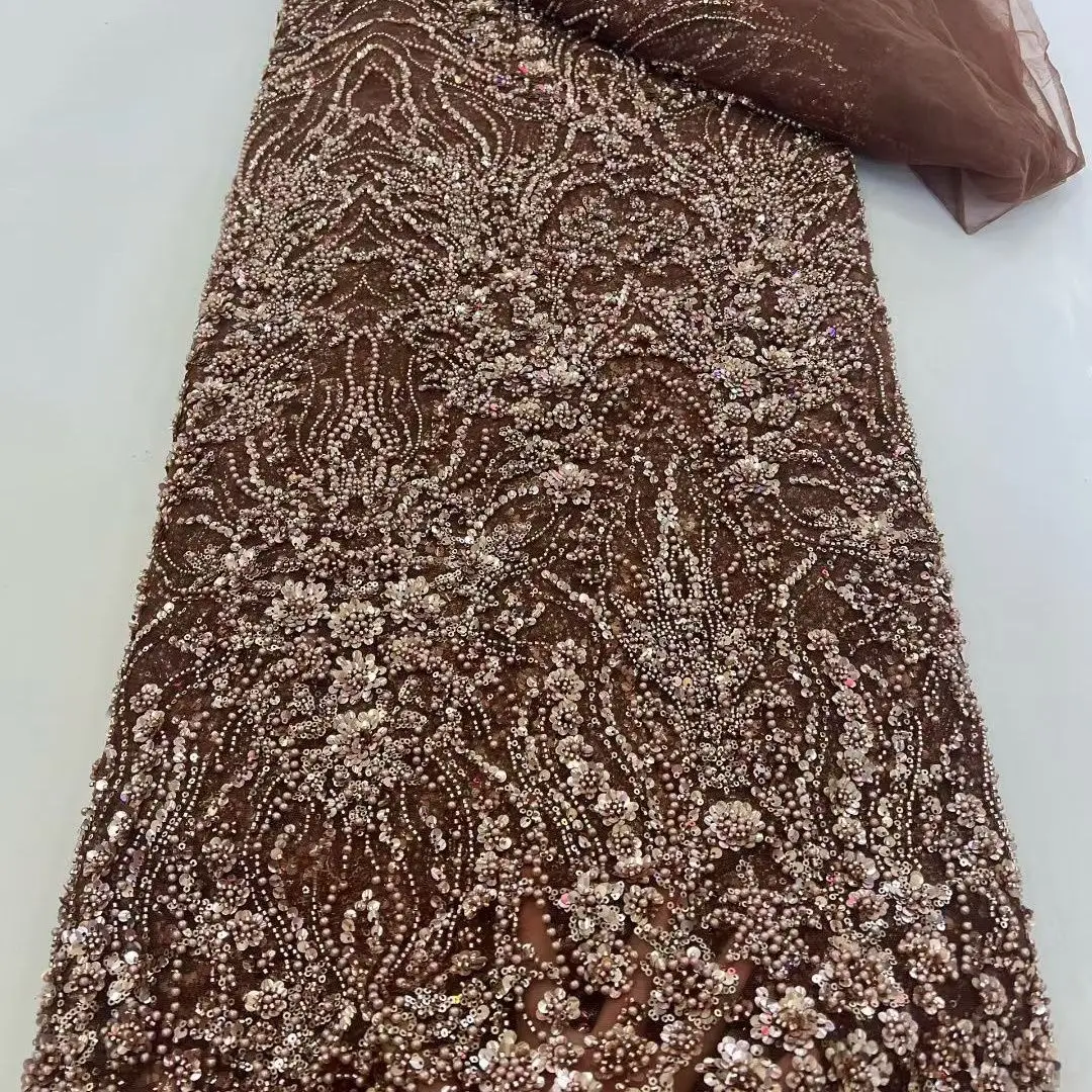 Heavy Beaded Sequin Mesh Fabric by The Yard Multi Color Bubble Bead Tube Bead Cloth for Wedding Dress Evening Gown Dressmaking