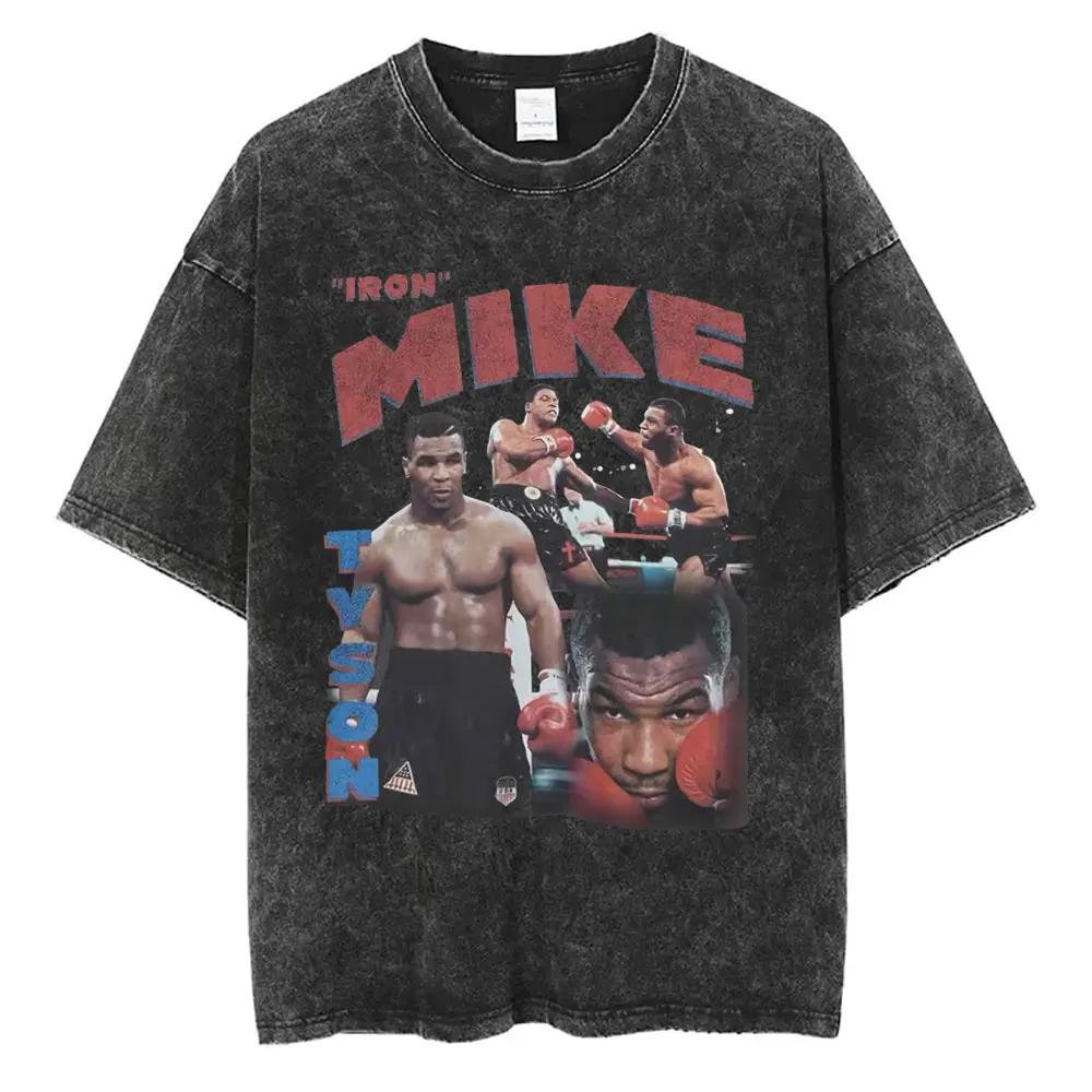 Mike Tyson Washed Vintage T-shirt Men Women Retro Boxing Fitness Gym Short Sleeve T Shirts Men's Fashion Oversized Streetwear