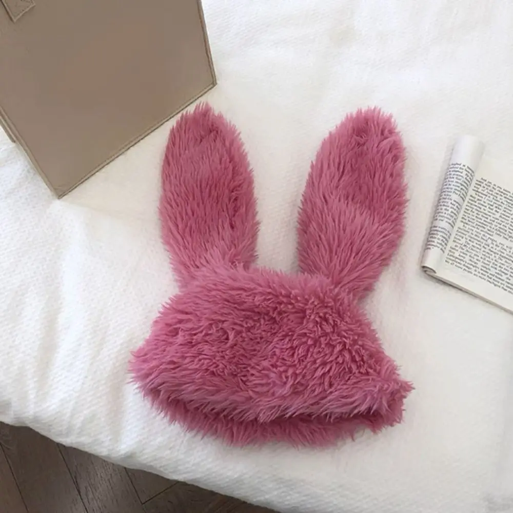 Accesorios para mujer, gorro con orejas de conejo de piel sintética, protección para los oídos, gorro de invierno de felpa con orejas de conejo, gorros dulces para mujer para fiesta de Halloween
