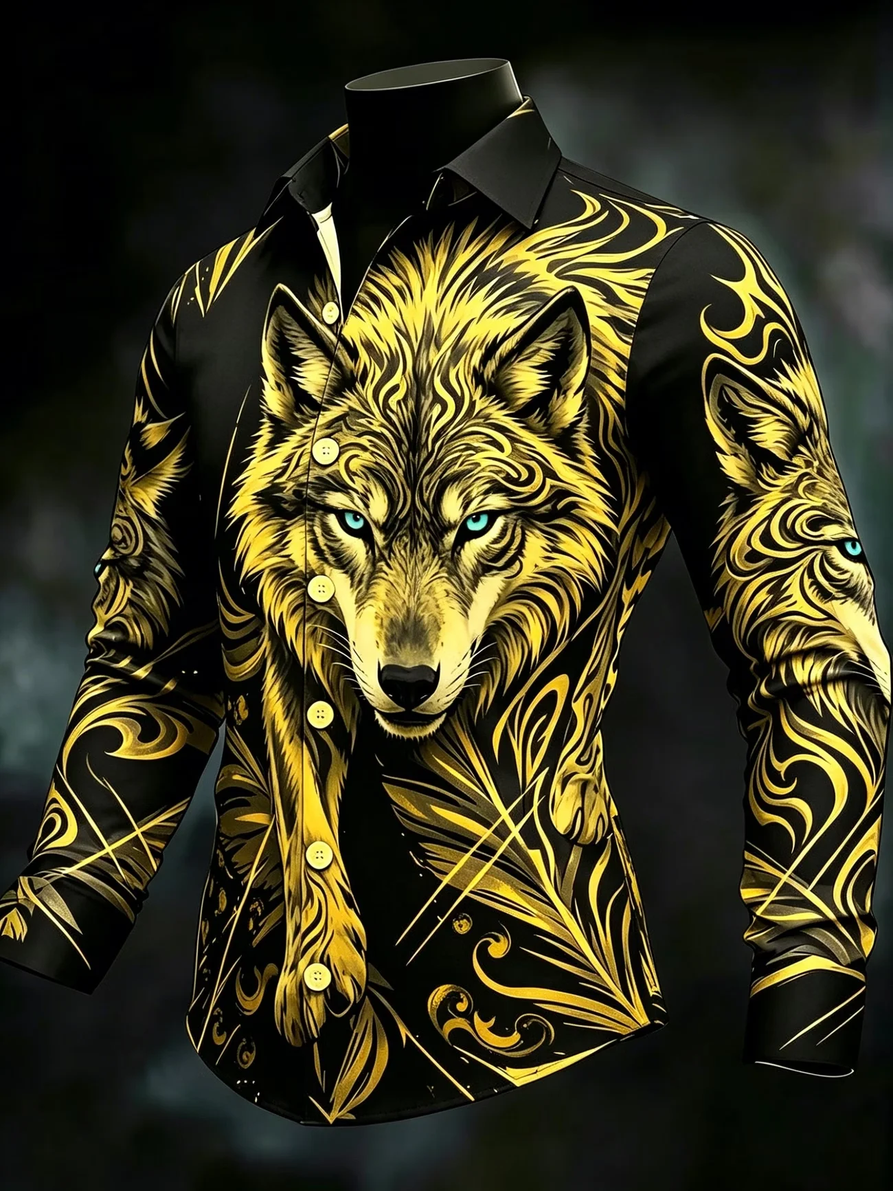 New retro vacation men's top, orange and white vine vine flower geometric diamond shaped slim fit long sleeved shirt