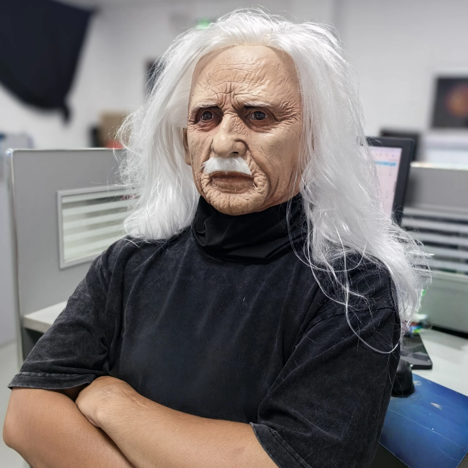 Mannen realistisch volledig hoofd latex masker met baard lang wit haar Halloween kostuum partij prop oude man cosplay hoofddeksel