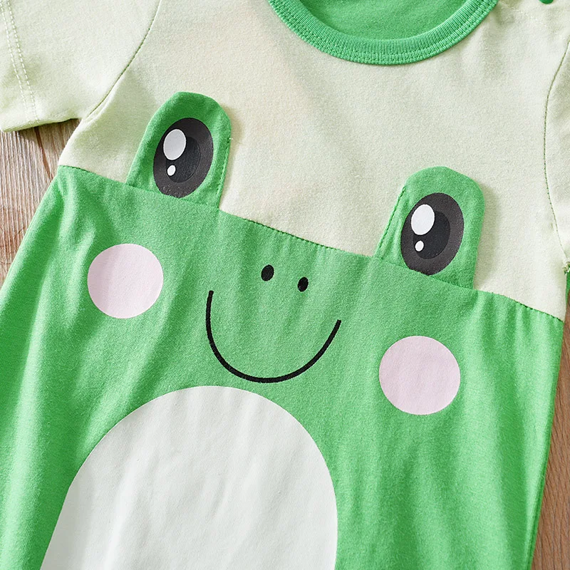 Newborn Clothes Cute Cartoon Frog Print Cotton Comfortable And Soft Boys And Girls 0-18 Summer Short Sleeved Baby Jumpsuit