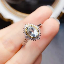 FS 6*8mm Natural Aquamarine Ring S925 Sterling Silver Fine Charm Weddings Jewelry for Women Certificate MeiBaPJ Christmas Gift