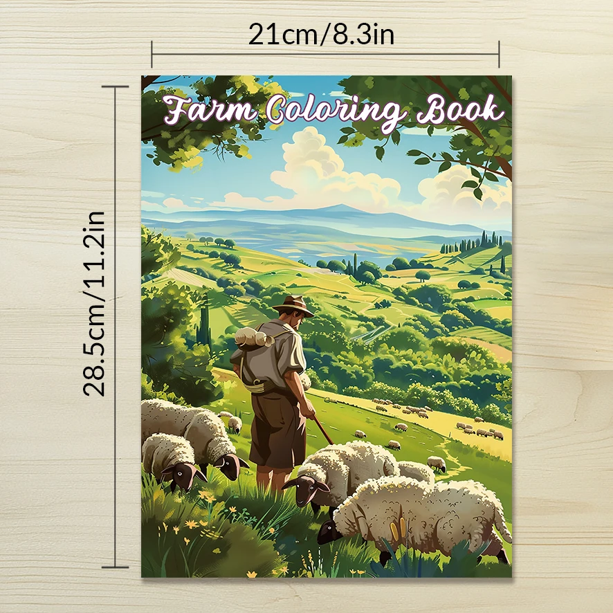 Relaxing Farm Time Adult Coloring Book - 8.3x 11.2 Inch 32 Page Coloring Book - Helps Reduce Stress and Ease Emotions