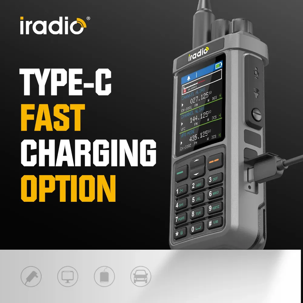 Iradio UV98PLUS Upgraded Walkie-talkie with Global Positioning System 10KM Long-range Two-way Radio SW/LWMW