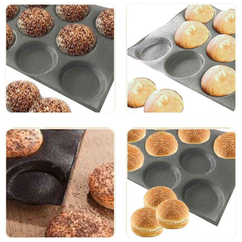 Silicone Mould Meibum Round Bread Cookie Pizza Baking Mold Puff Cake Tart Non Stick Pan Hamburger Black Porous Glass Fiber