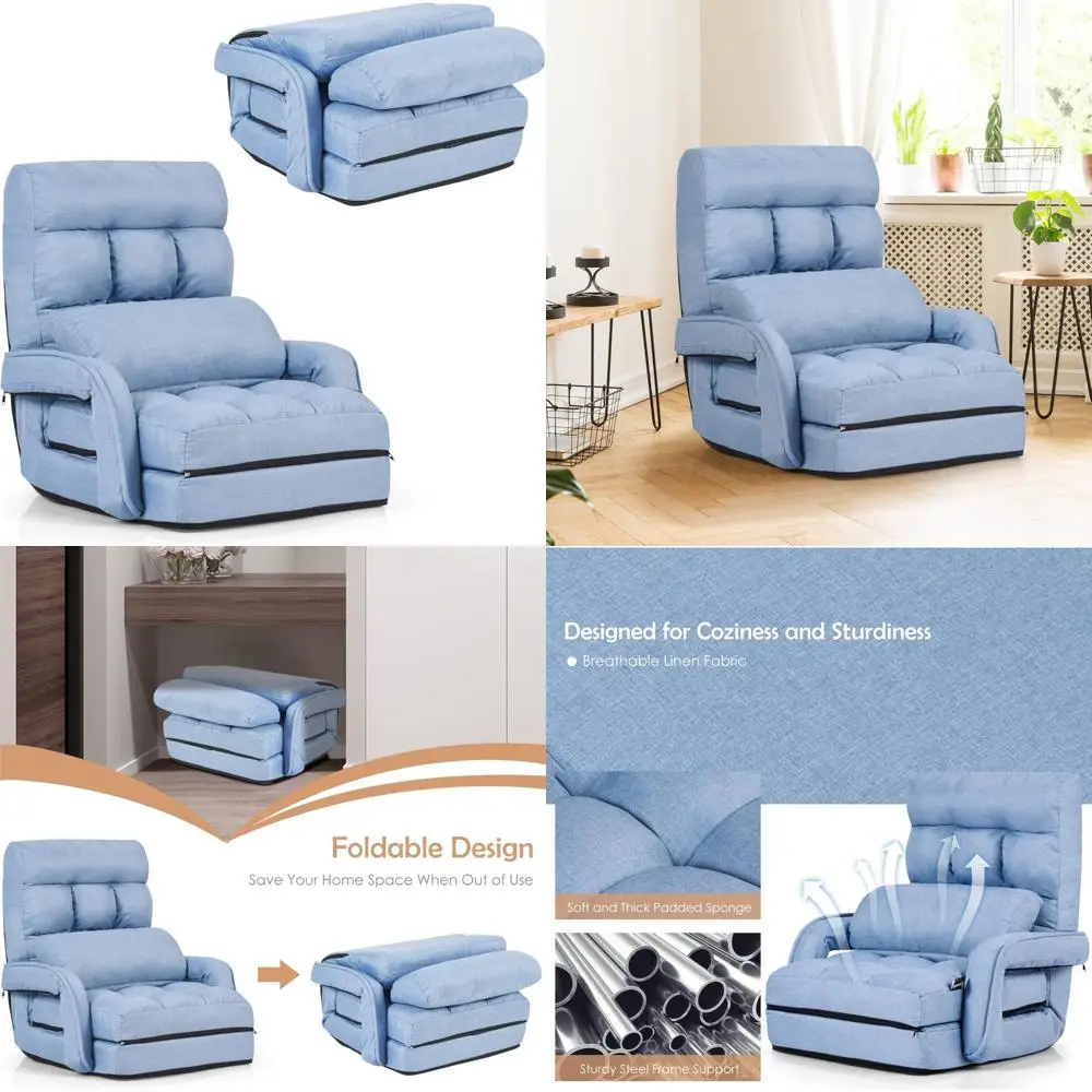 Adjustable Folding Lazy Sofa Lounge Chair with 6-Position Backrest and Lumbar Support