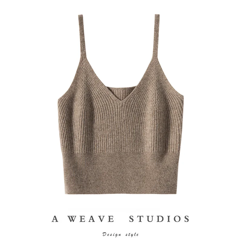 Cashmere Women\'s 100% Goat Cashmere Interior With Autumn And Winter New Minimalist Knitted Base Camisole Vest