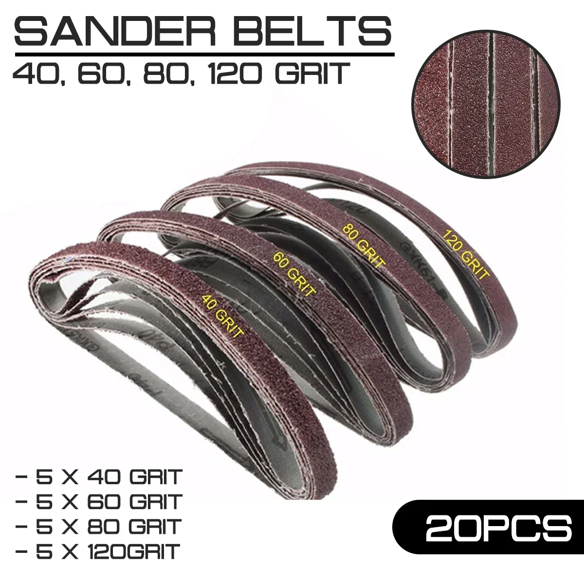 20pcs/Pack Sander for Air Belt Sander 13mm x 457mm Powerfile Sanding Belts Paper Mixed Grit 40 60 80 120