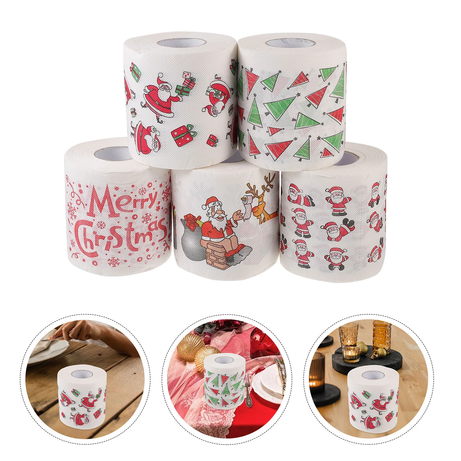 5 Rolls Christmas Toilet Paper Supplies Tissue Dinner Napkins Decorations