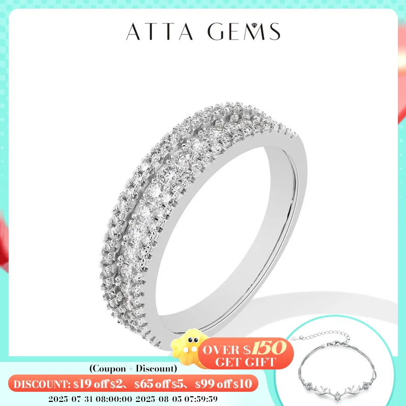 

ATTAGEMS Classic Full Lab Moissanite Diamond Rings for Women Men S925 Sterling Silver Half Band Engagement Wedding Jewelry Gifts