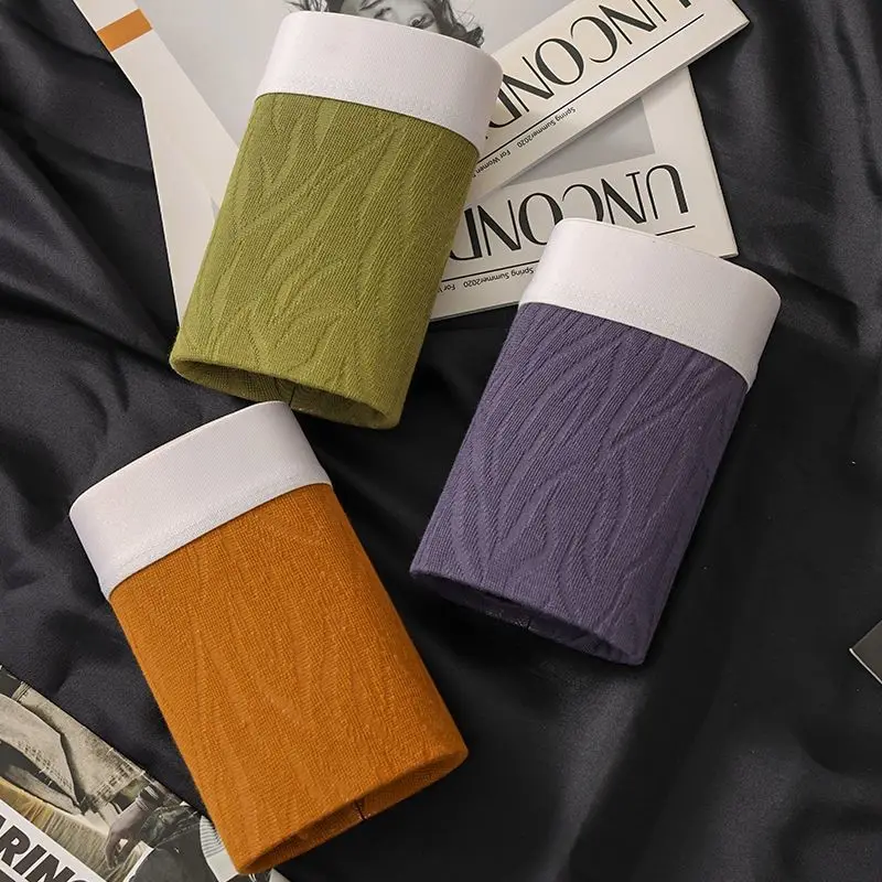 High Density Elastic Fabric New Men Cotton Underwear Texture Stripes New Comfortable Breathable Youth Short Shorts Square Shorts