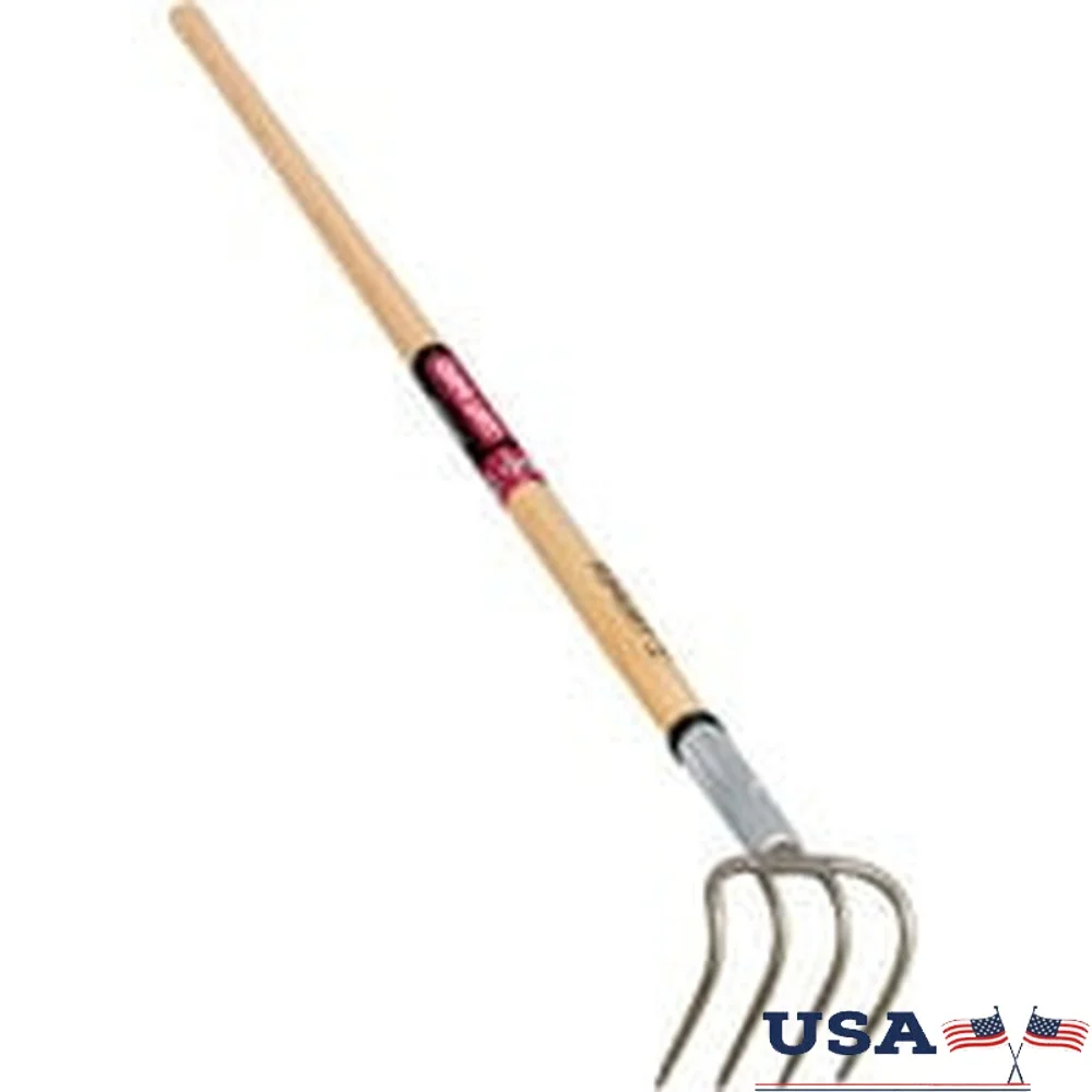 

4 Tine Garden Cultivator with 60 Inch Wood Handle Soil Aeration Weeding Cultivation Durable Steel Tines Professional Tool