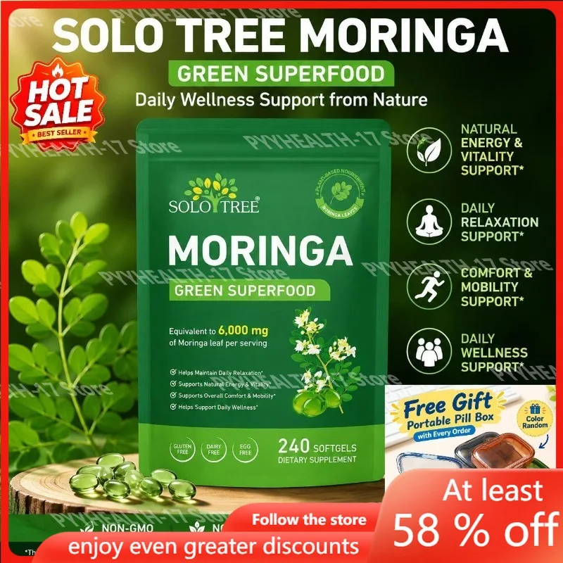 Moringa Green Superfood Softgels for Natural Energy & Vitality Support and Daily Relaxation Support for Men Women 240 Softgels