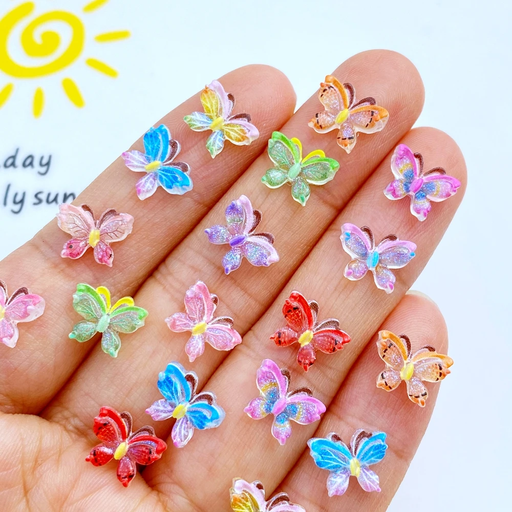 50Pcs Mini Colorful Butterfly Resin Gem Stones DIY Nail Crafts 3D Stickers For Gel Polish Nail Accessories Multi-Colors Flower