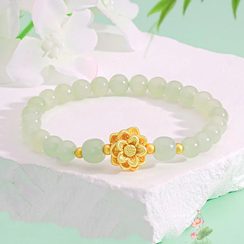 

Gold Plated Lotus Blossom Flower Luxurious High-end Bracelet Women's Fashionable New Chinese Style National Wind Jewelry