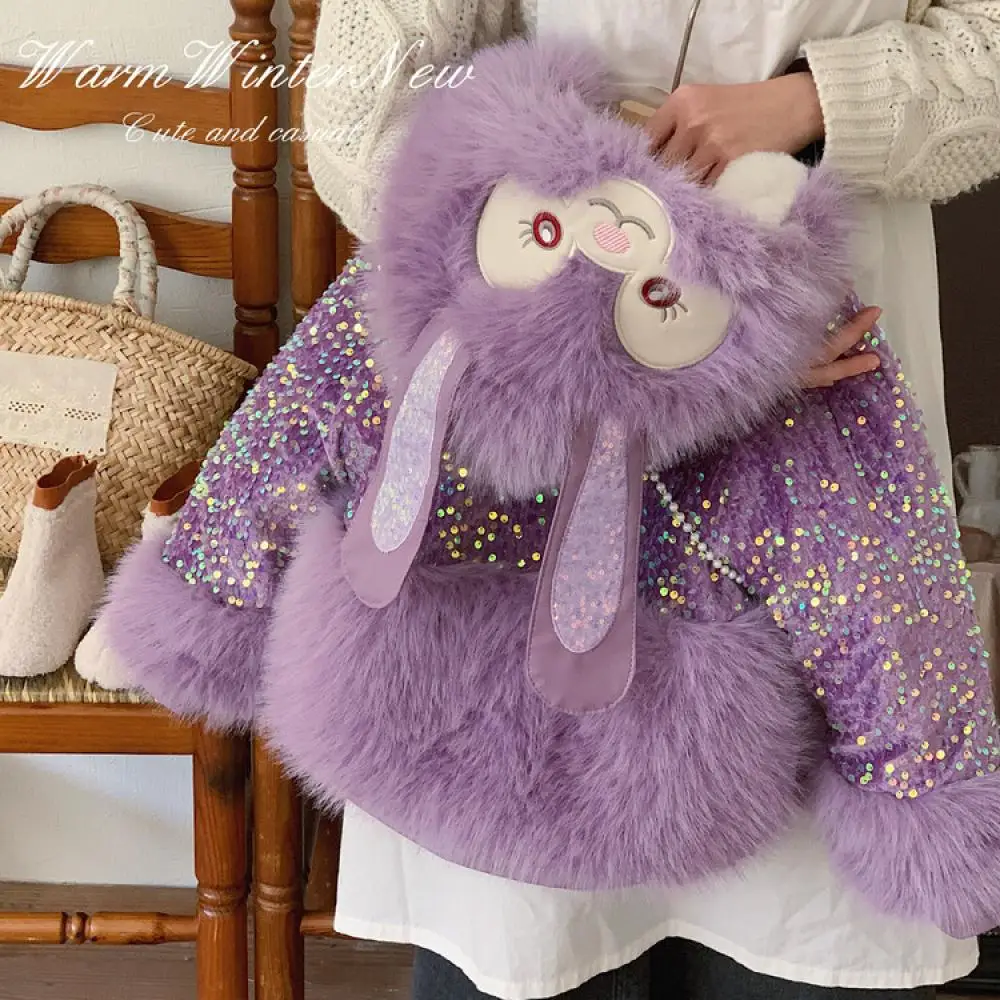 Kawaii الشتاء Stellalous Linabell الأطفال معطف الفرو أفخم سترة موضة مقنعين الترتر وسادة مبطنة رشاقته الدافئة ملابس خارجية هدية