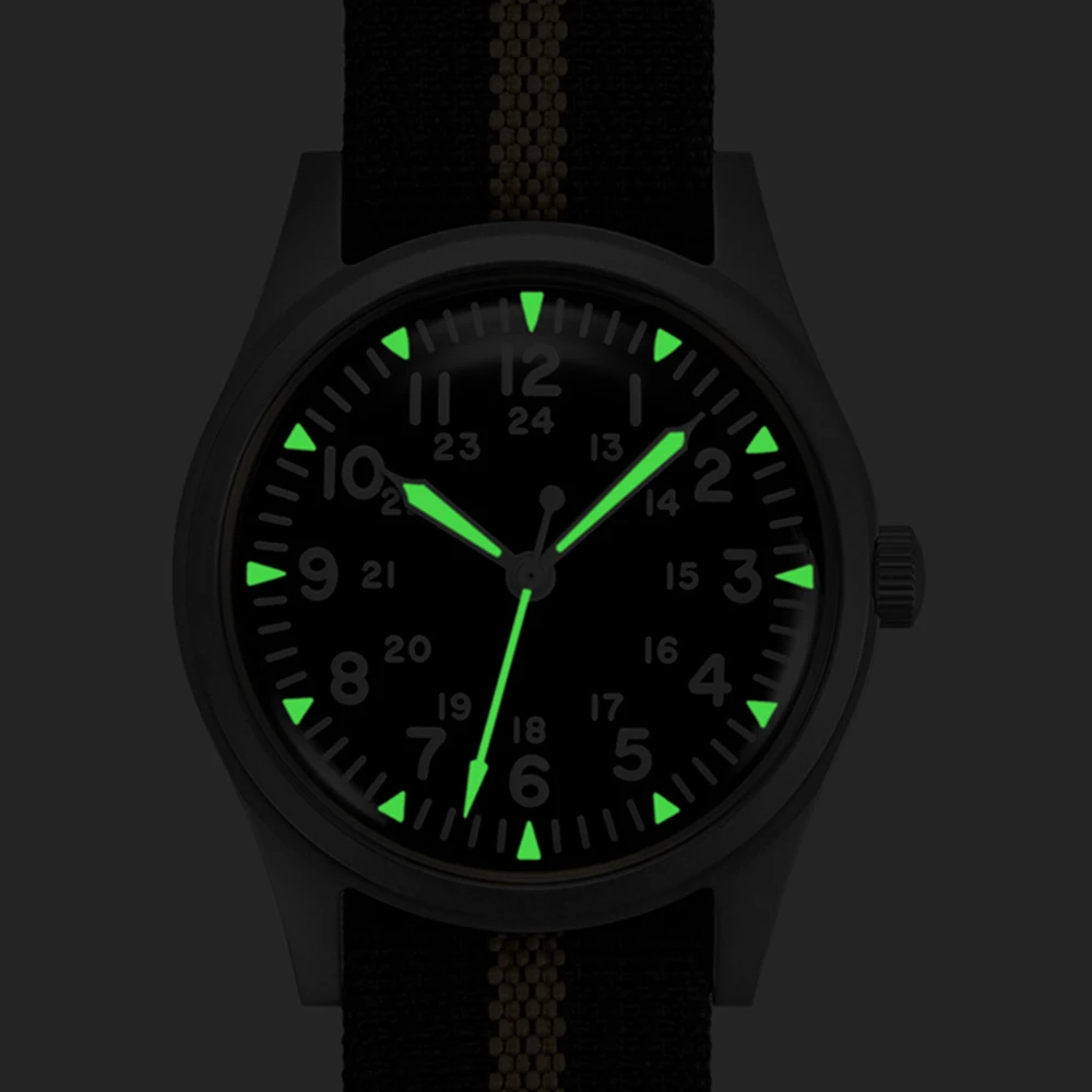 Relojes militares para hombre, reloj de cuarzo de 34,5mm, movimiento super2035, luminoso, Retro, con correa de nailon resistente, resistente al agua hasta 50m